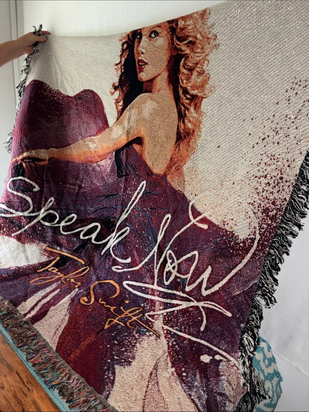 Woven Taylor Swift Themed “Speak Now” Throw Blanket in Purple and Cream 50”x60”
